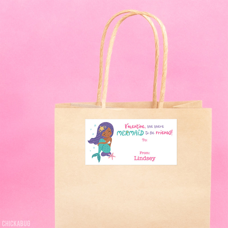 African-American Mermaid Valentine's Day Gift Labels