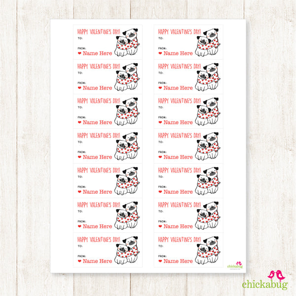 Pugs Valentine's Day Gift Labels