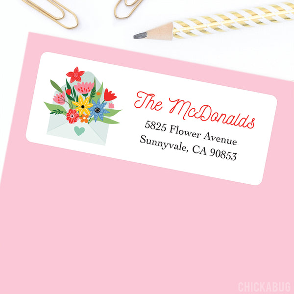 Envelope and Flowers Address Labels