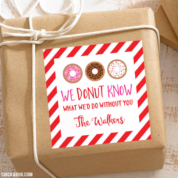 Red Donuts Valentine's Day Gift Labels