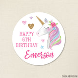 Gold and Pink Unicorn Happy Birthday Stickers