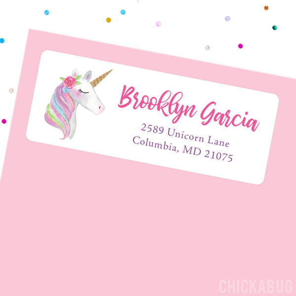 Pink and Gold Unicorn Address Labels