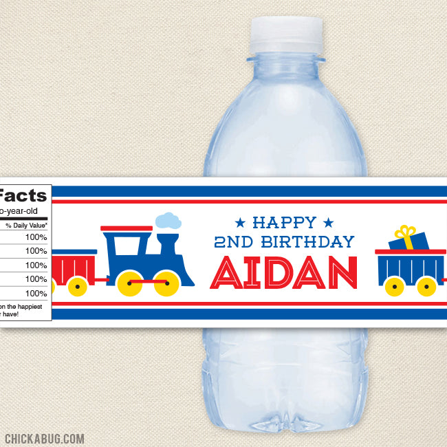 Train Birthday Water Bottle Labels