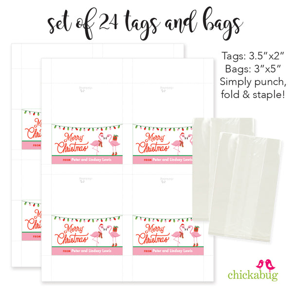 Pink Flamingo Christmas Paper Tags and Bags