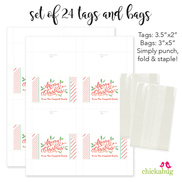 Calligraphy and Holly Christmas Paper Tags and Bags