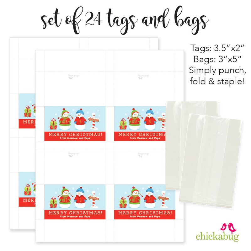 Snowman Family of 2 - Christmas Paper Tags and Bags