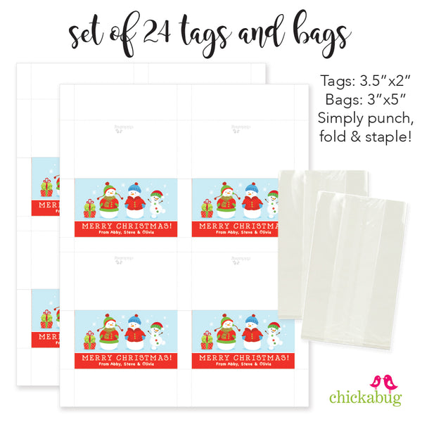 Snowman Family of 3 - Christmas Paper Tags and Bags