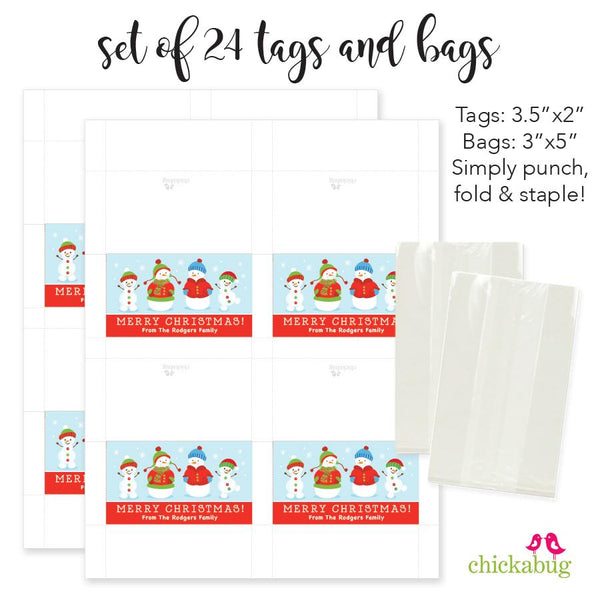 Snowman Family of 4 - Christmas Paper Tags and Bags