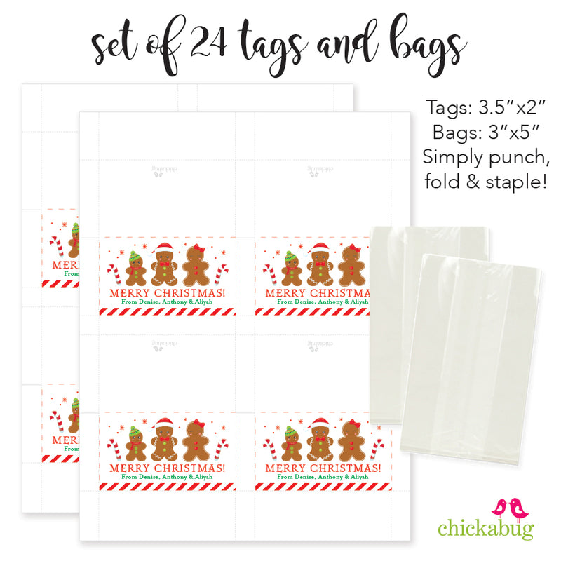 Gingerbread Family of 3 - Christmas Paper Tags and Bags