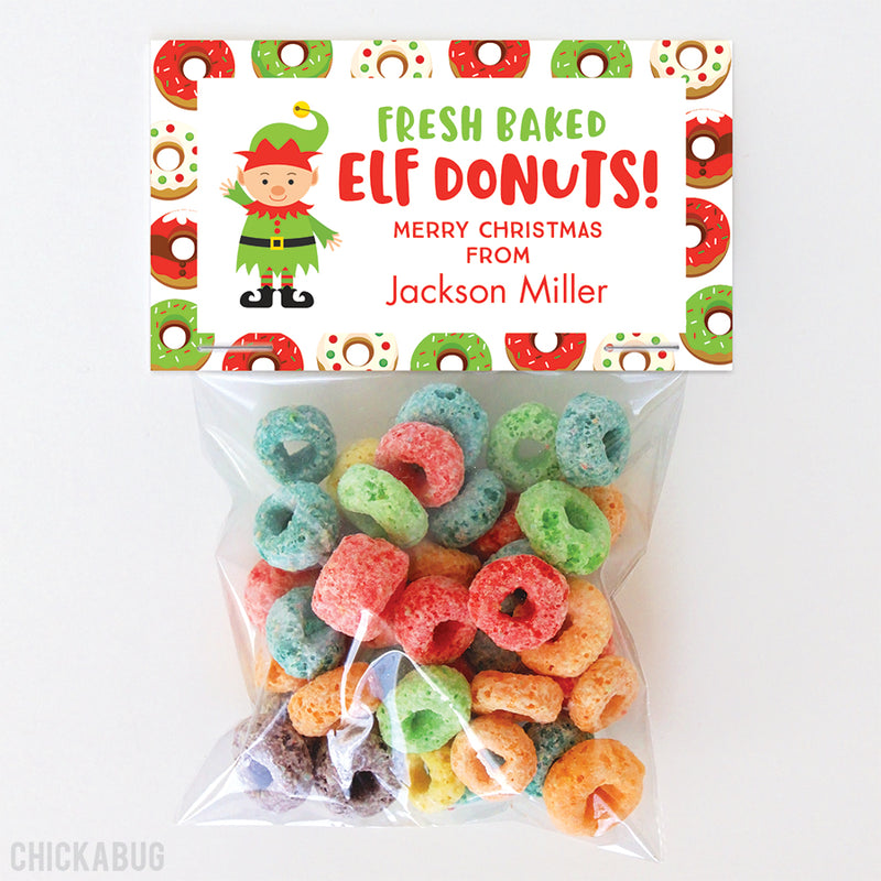 Elf Donuts Christmas Paper Tags and Bags