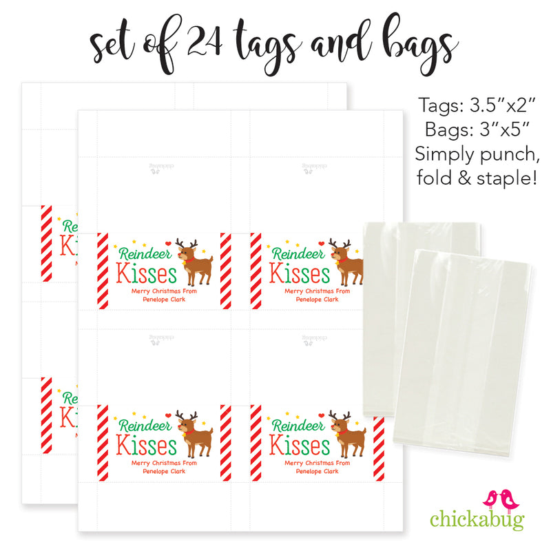 Reindeer Kisses Striped Christmas Paper Tags and Bags