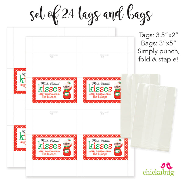 Mrs. Claus' Kisses Christmas Paper Tags and Bags