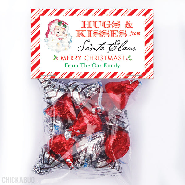 Hugs & Kisses from Santa Claus Christmas Paper Tags and Bags