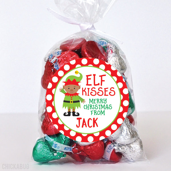 "Elf Kisses" Christmas Stickers with African-American Elf