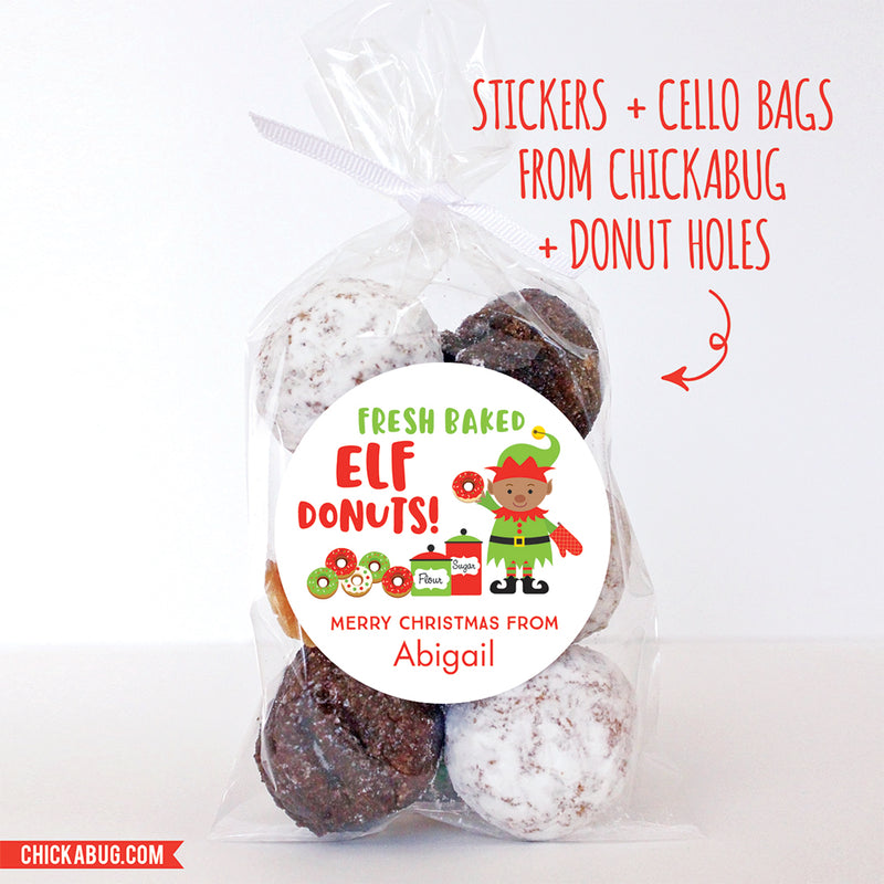 Elf Donuts Christmas Labels - African-American Elf