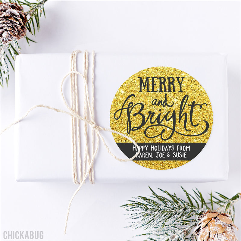"Merry and Bright" Happy Holidays Stickers