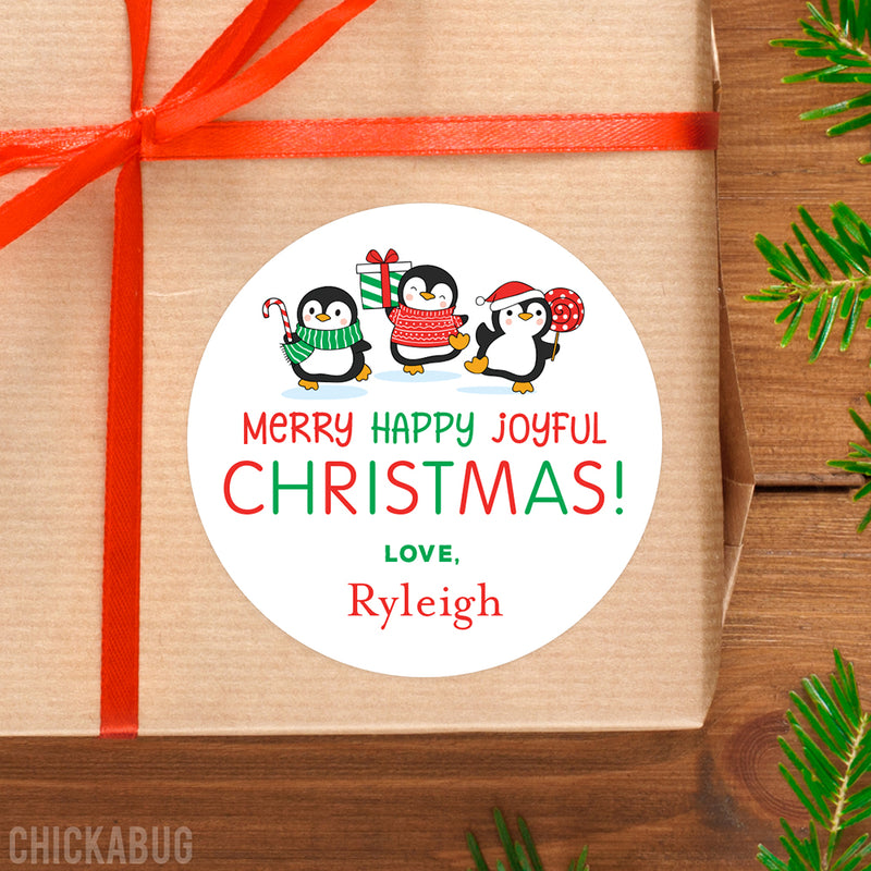 Merry Happy Joyful Christmas Penguin Stickers