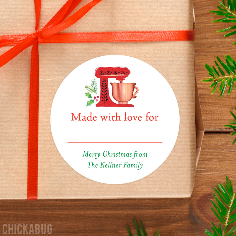 Write-On "Made With Love" Red Mixer Christmas Baking Labels