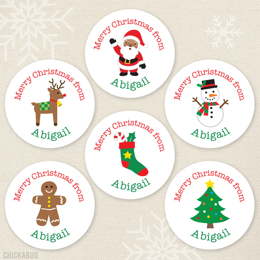 Personalized Christmas Stickers - Mixed Set with African-American
