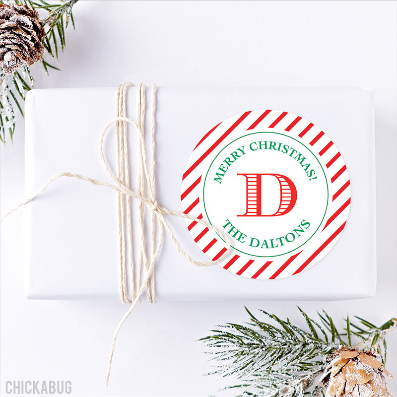 Red Stripe Monogrammed Christmas Stickers