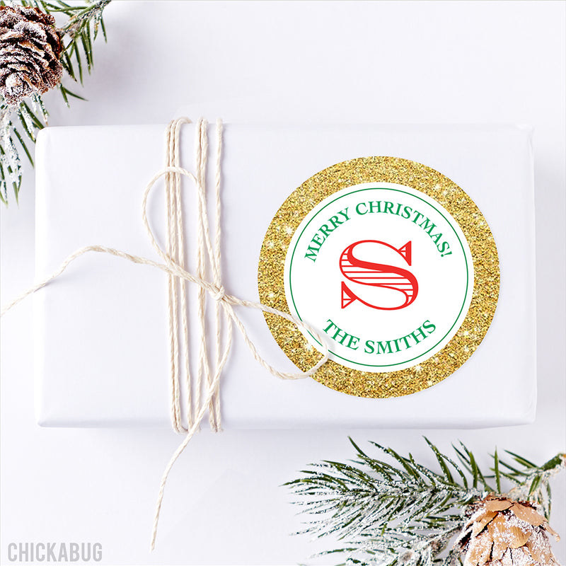Gold Monogrammed Christmas Stickers