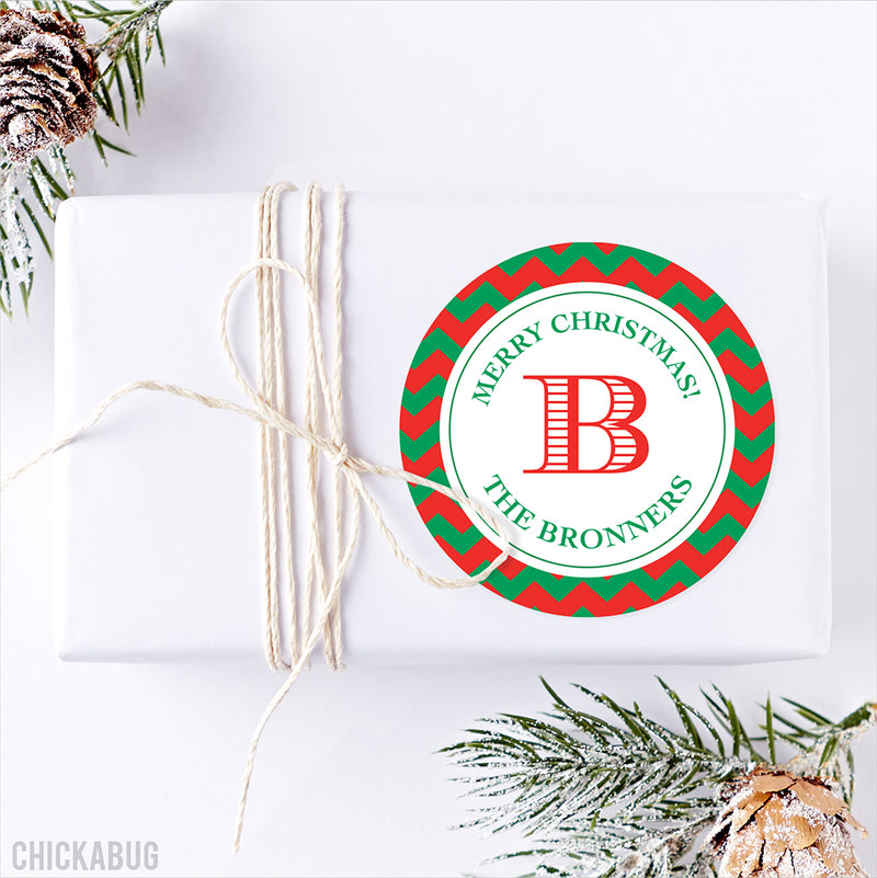 Chevron Monogrammed Christmas Stickers