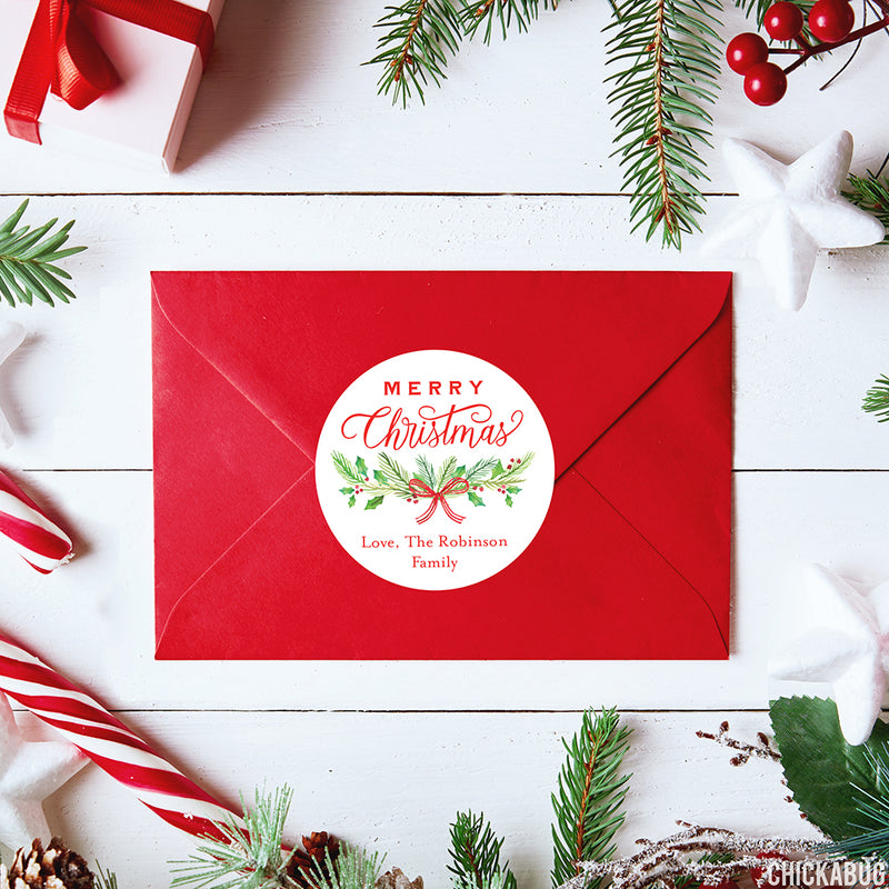 Merry Christmas Classic Greenery Gift Labels