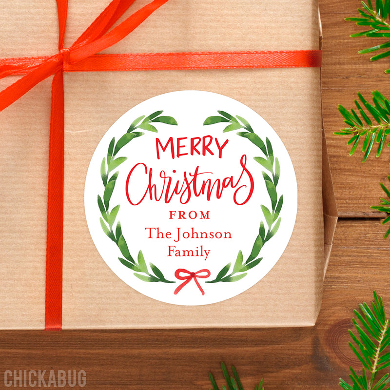 Watercolor Wreath Christmas Gift Labels