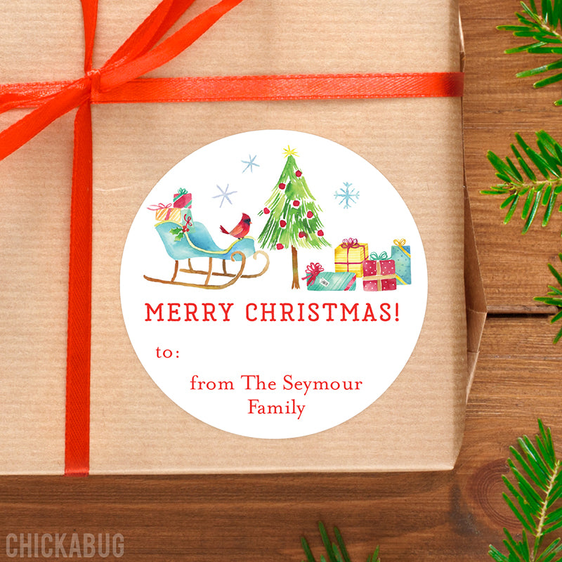 Watercolor Christmas Scene Gift Labels