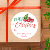 Vintage Red Truck Merry Christmas Gift Labels