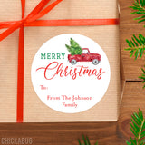 Red Truck with Trees Christmas Gift Labels