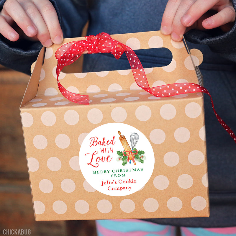 "Baked With Love" Rolling Pin & Whisk Christmas Stickers