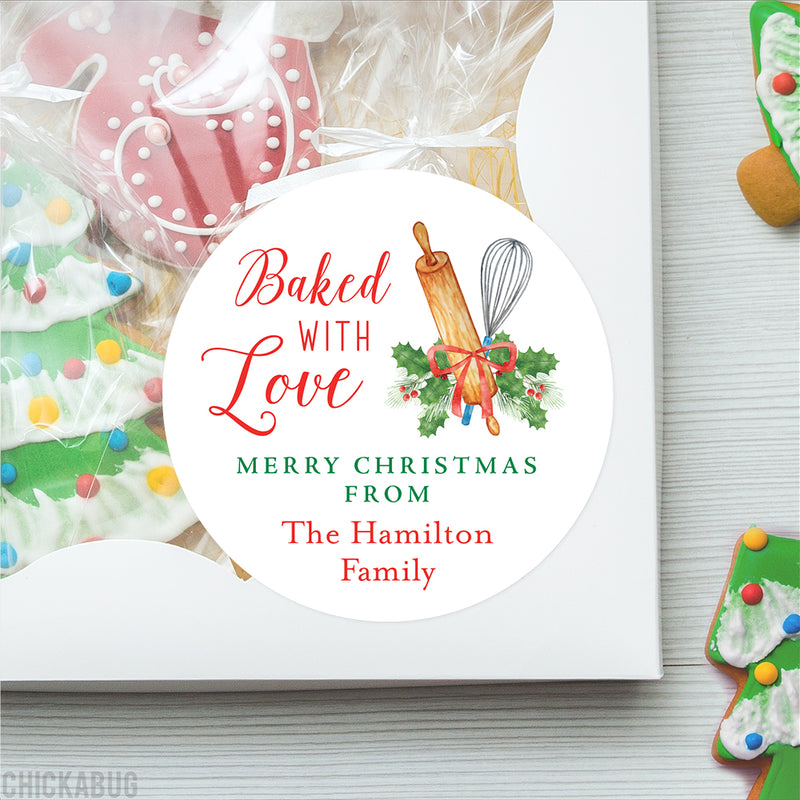 "Baked With Love" Rolling Pin & Whisk Christmas Stickers