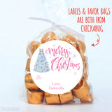 Pink Merry Christmas Tree Gift Labels