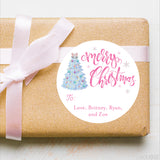 Pink Merry Christmas Tree Gift Labels
