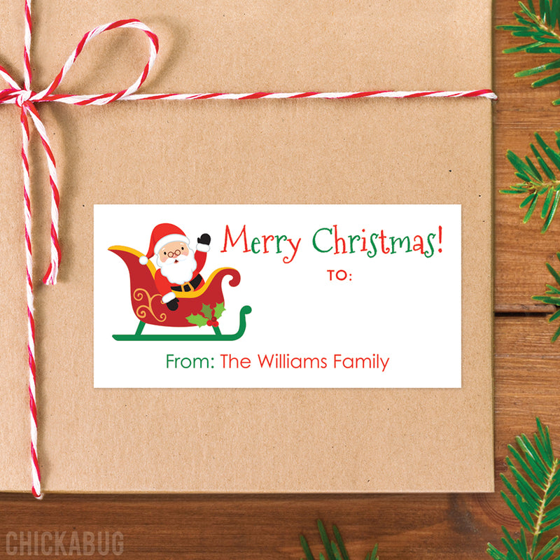 Santa's Sleigh and Rudolph Christmas Gift Labels