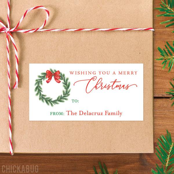 Watercolor Wreath Merry Christmas Gift Labels