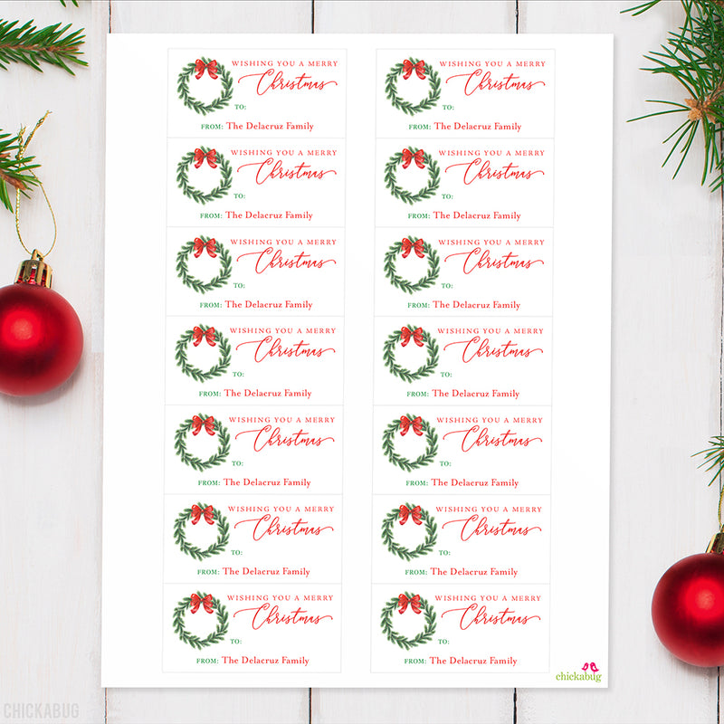 Watercolor Wreath Merry Christmas Gift Labels