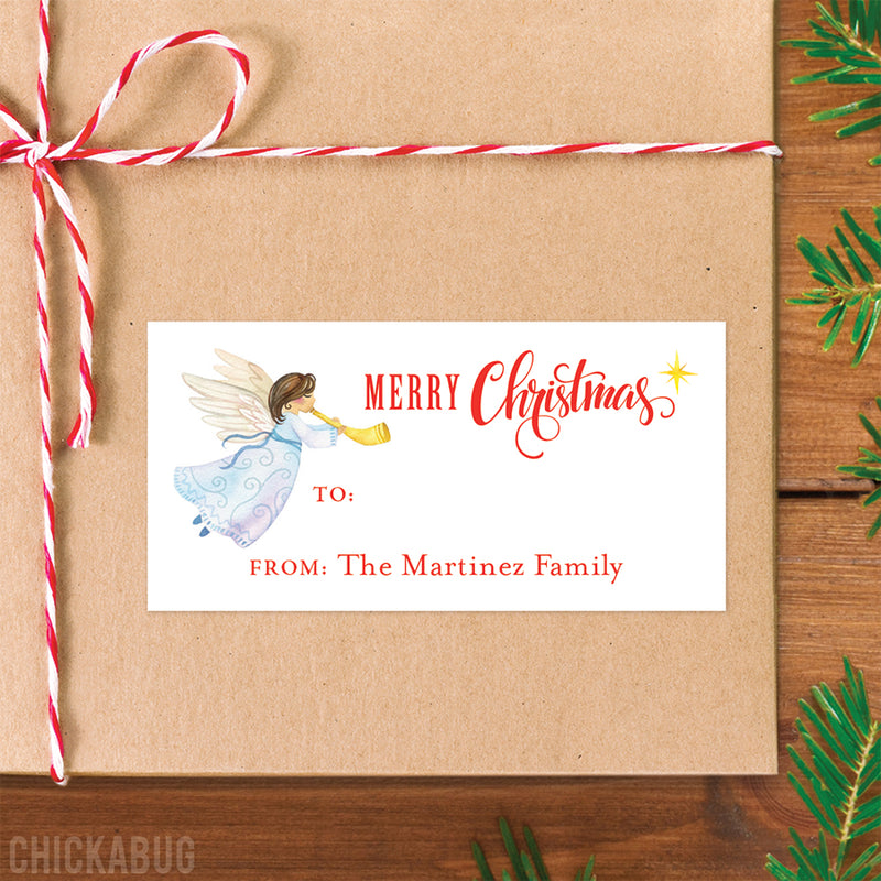 Watercolor Angel Merry Christmas Gift Labels