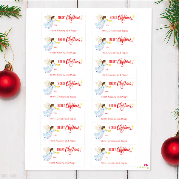 Watercolor Angel Merry Christmas Gift Labels