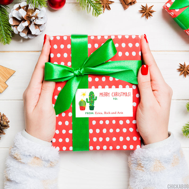Cactus Rectangular Christmas Gift Labels