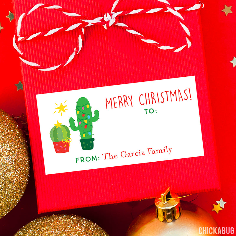 Cactus Rectangular Christmas Gift Labels