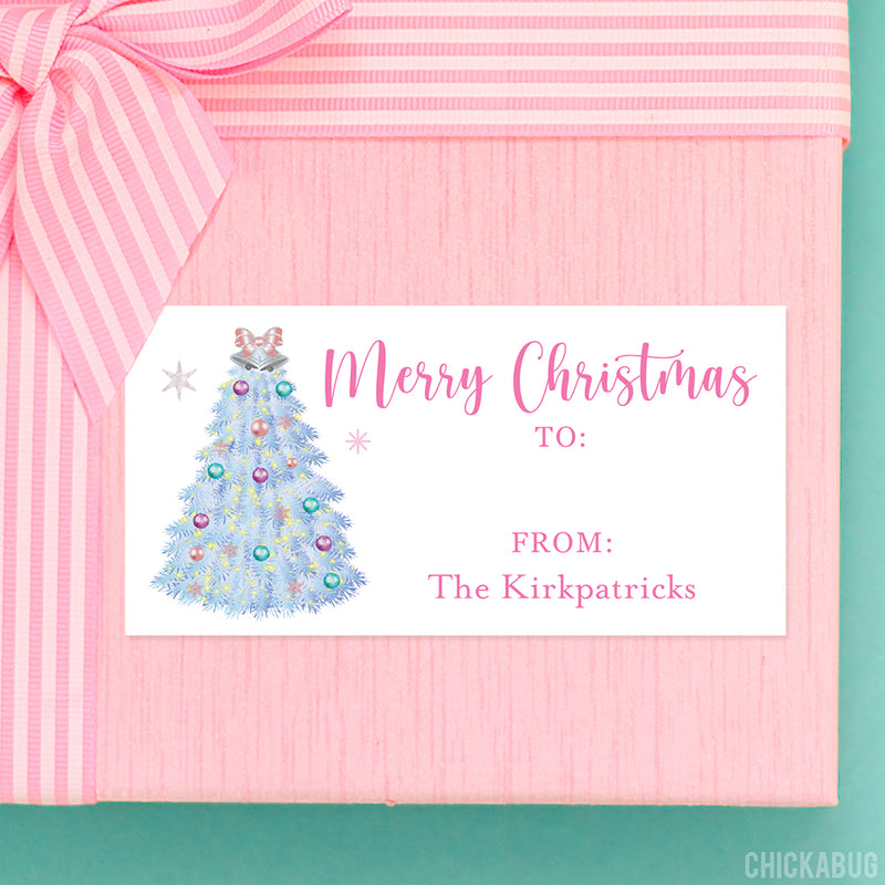 Pink Christmas Tree Gift Labels