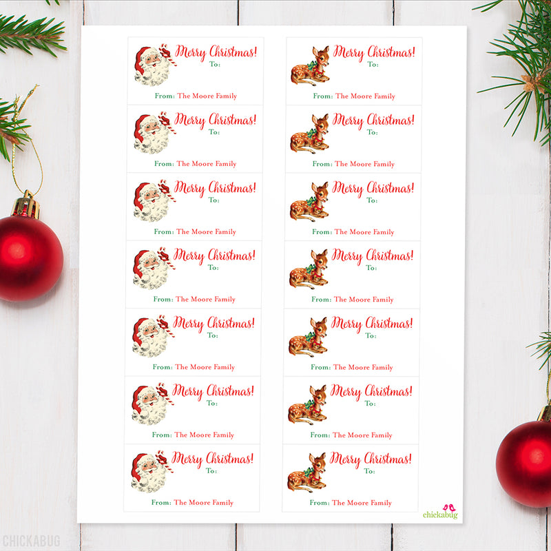 Old Fashioned Santa and Reindeer Christmas Gift Labels