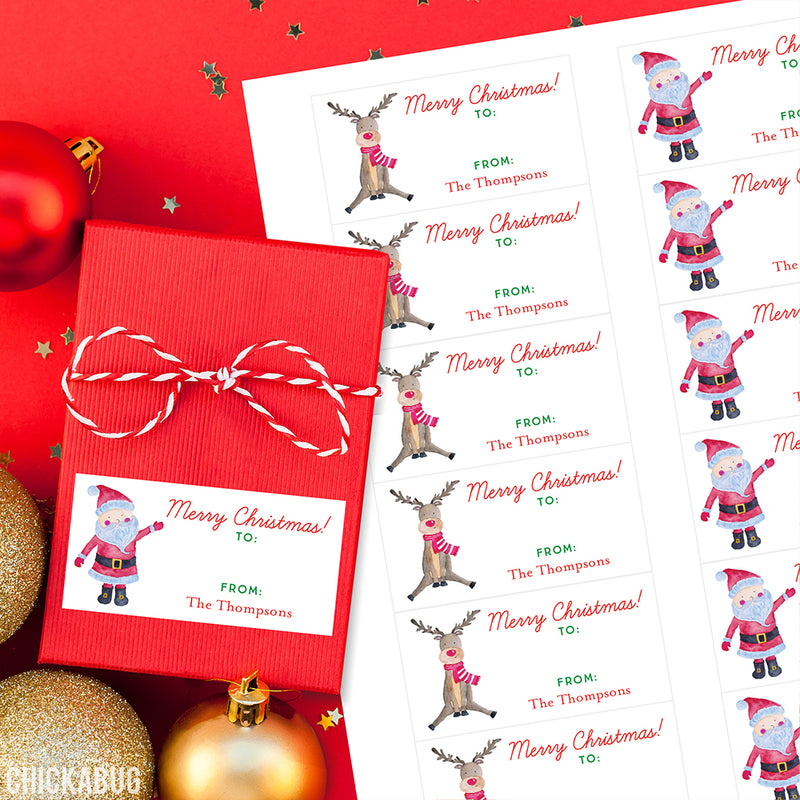 Country Santa and Reindeer Christmas Gift Labels