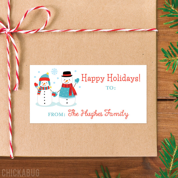 Snowman Couple "Happy Holidays" Gift Labels