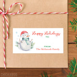 Watercolor Snowman Happy Holidays Gift Labels