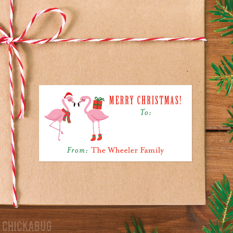 Flamingo Rectangular Christmas Gift Labels