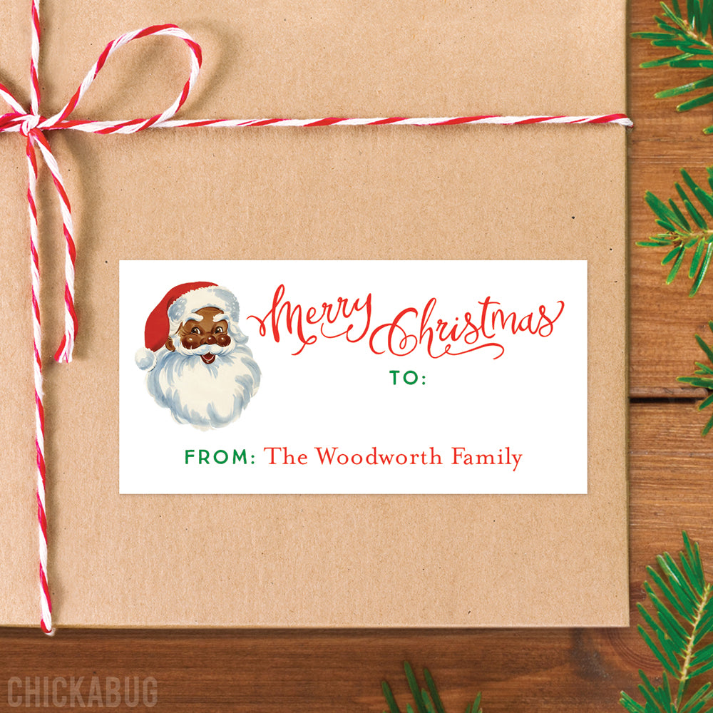 Personalized Old-Fashioned African-American Santa Christmas Gift Labels ...
