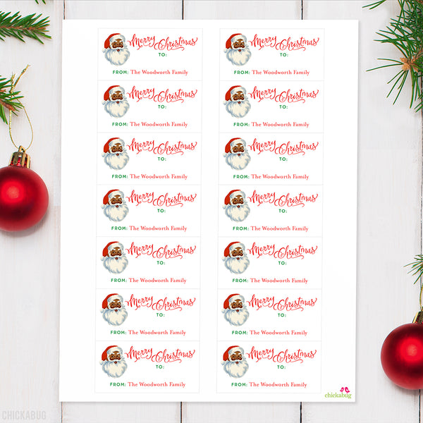 Old-Fashioned African-American Santa Christmas Gift Labels